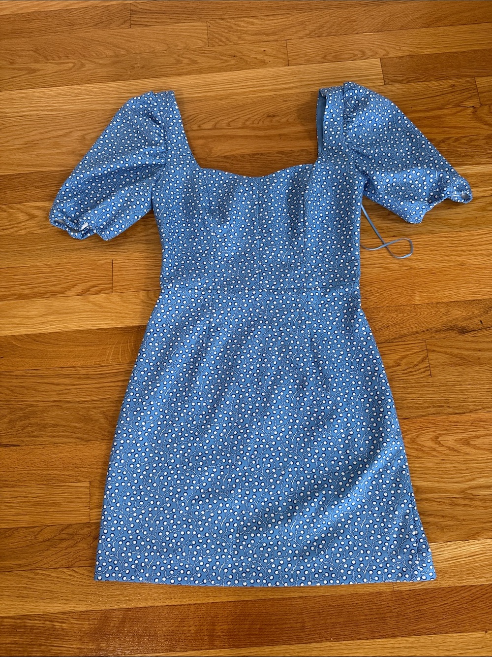 French Connection Blue Polka Dot Puff-Sleeve Mini Dress